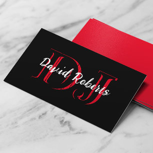Monogram Bold Black & Red Professional DJs Business Card