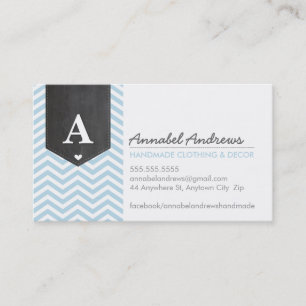 MONOGRAM bold chevron chalkboard flag baby blue Business Card