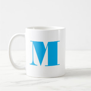 Monogram Bold Modern Minimalist Blue White Mug