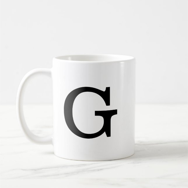 Monogram Bold Simple Plain Black & White Coffee Mug (Left)