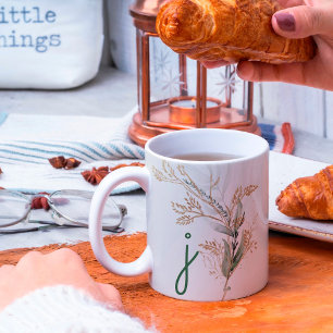 Monogram Botanical Eucalyptus Modern Premium Coffee Mug