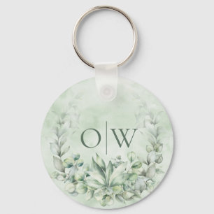 Monogram Botanical Eucalyptus Wedding Favor Key Ring