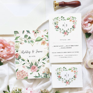 Monogram Botanical Floral Heart Wedding RSVP Announcement