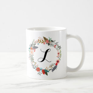 Monogram Botanical Flower Wreath Coffee Mug