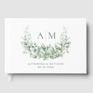 Monogram Botanical Greenery Elegant Wedding Guest Book