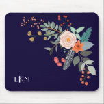 Monogram Botanical Mouse Mat<br><div class="desc">A colourful spray of graphic botanical flowers decorate this mousepad and it can be personalised with three monogram initials. The background is a rich navy blue.</div>