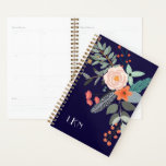 Monogram Botanical Planner<br><div class="desc">A colourful spray of graphic botanical flowers decorate this planner cover and it can be personalised with three monogram initials. The background is a rich navy blue.</div>