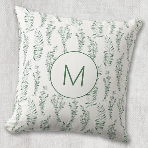 Monogram Botanical Watercolor Greenery Leaves Cushion