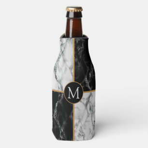 Monogram Bottle Cooler Black White Check Marble