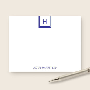 Monogram Box Minimalist Navy Blue Stationery Card