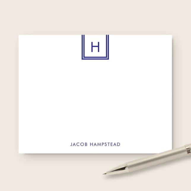 Monogram Box Minimalist Navy Blue Stationery Card (Creator Uploaded)