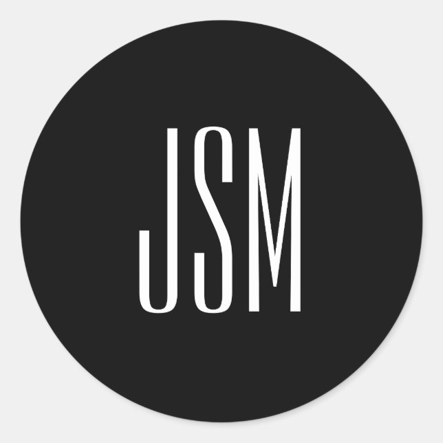 Monogram, Brand or Business Name | Black & White Classic Round Sticker (Front)