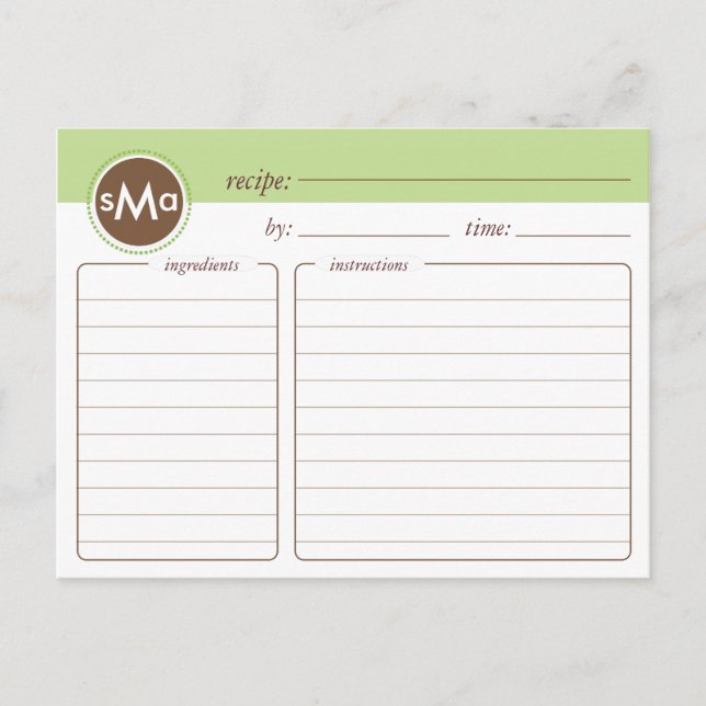 Monogram Bridal Shower Recipe Card (Front)