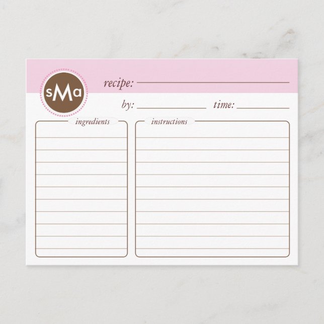 Monogram Bridal Shower Recipe Card (Front)