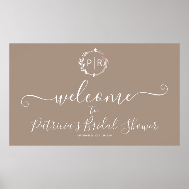 Monogram Bridal Shower Welcome Sign Banner (Front)