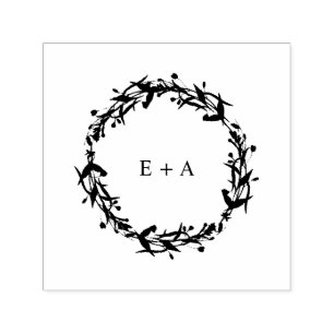 Monogram Bride and Groom Initials Wreath Self-inking Stamp