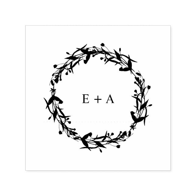 Monogram Bride and Groom Initials Wreath Self-inking Stamp (Design)