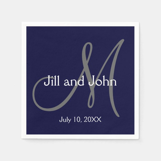 Monogram Bride Groom Date Wedding Paper Napkins (Front)