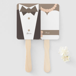Monogram. Bride Wedding  Gown & Groom Tuxedo Hand Fan