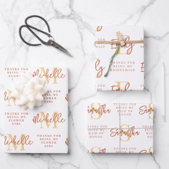 Monogram Bridesmaid Flower Girl Maid Honour Thanks Wrapping Paper Sheet (Front)