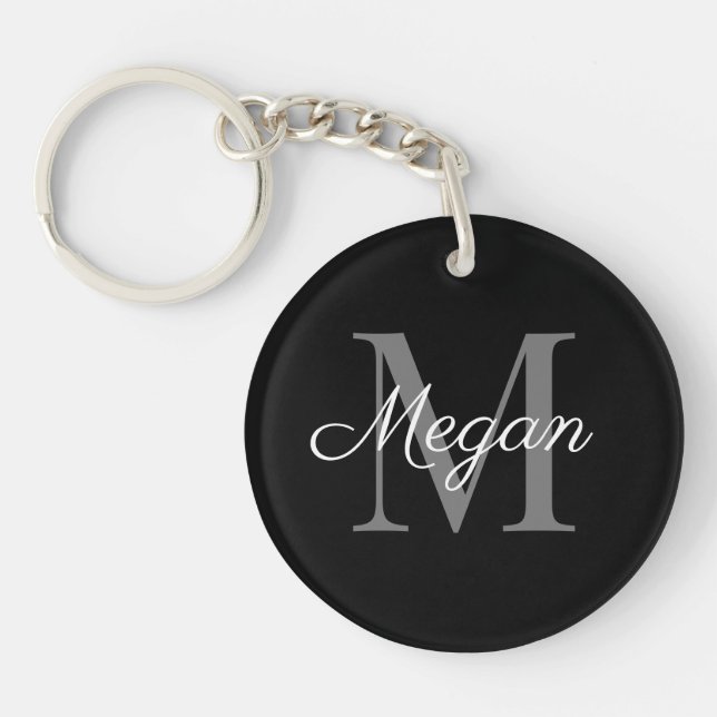 Monogram Bridesmaid Gift with Name Black Key Ring (Front)