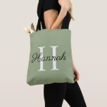 Monogram Bridesmaid Gift with Name Sage Green Tote Bag<br><div class="desc">Monogram Bridesmaid Name Sage Green Tote Bag. Perfect gift for your bridesmaids and maid of honour. Personalised with first letter and name.</div>