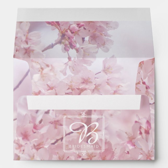 Monogram Bridesmaid Pale Pink Cherry Blossoms Envelopes (Back (Bottom))