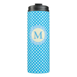 Monogram Bright Blue Gingham Pattern Thermal Tumbler