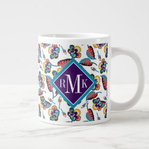 Monogram Bright Hibiscus Pattern Large Coffee Mug
