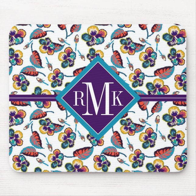 Monogram | Bright Hibiscus Pattern Mouse Mat (Front)