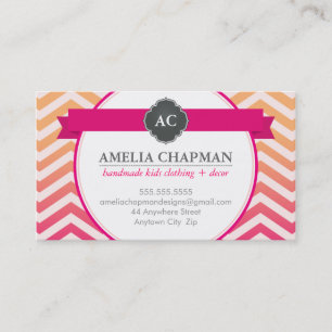 MONOGRAM bright ombre chevron pattern pink orange Business Card