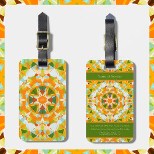 Monogram Bright Orange Green Magic Star Girl’s Luggage Tag