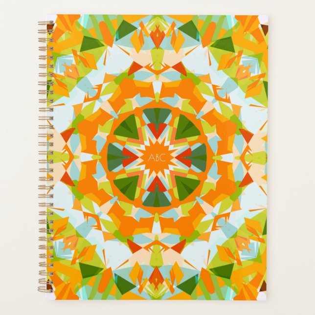 Monogram Bright Orange Green Star Back to School Planner (Front)