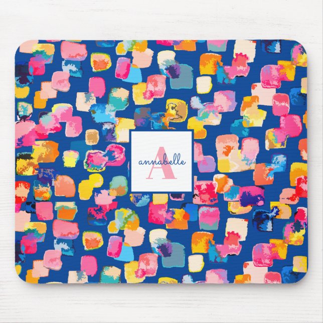 Monogram Bright Painted Abstract Personalised iPad Mouse Mat (Front)