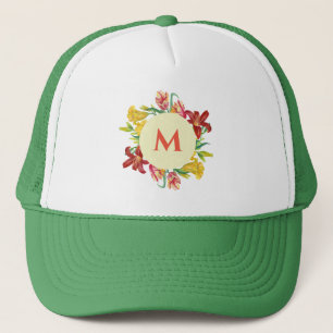 Monogram Bright Spring Flowers Wreath Illustration Trucker Hat