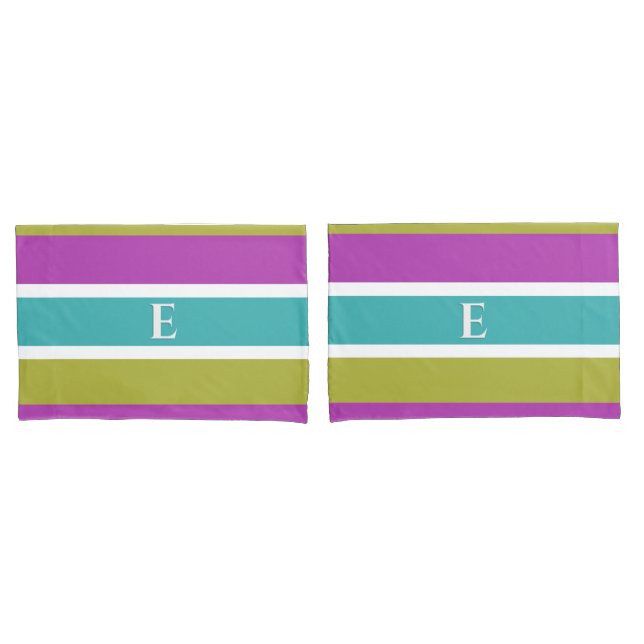 Monogram Bright Striped Reversible Personalised Pillowcase (Front-Set)