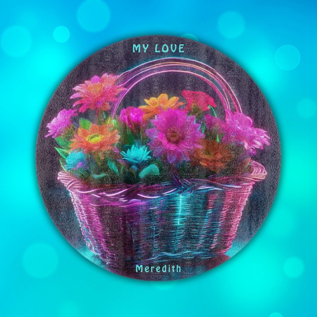 Monogram Brightly Coloured Flowers in a Basket | Cutting Board (Creator Uploaded)