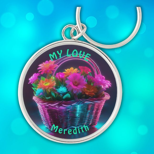 Monogram Brightly Coloured Flowers in a Basket | Key Ring (Creator Uploaded)
