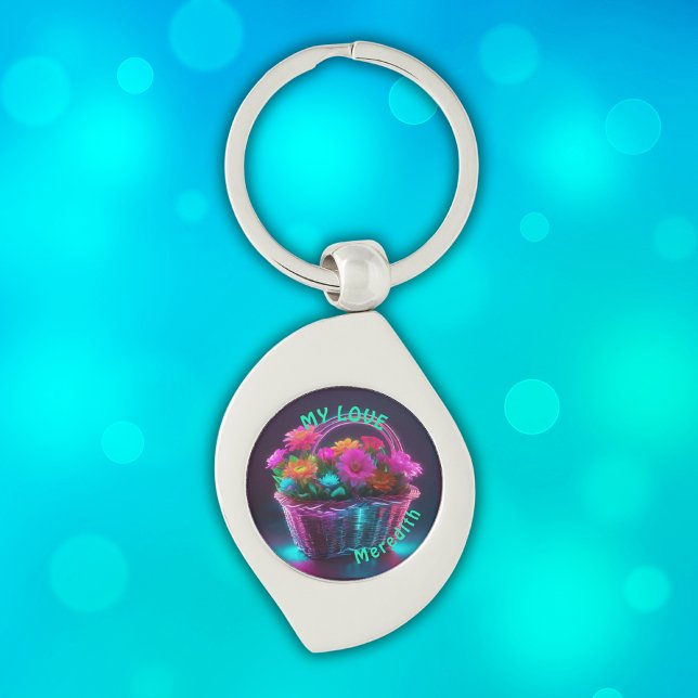 Monogram Brightly Coloured Flowers in a Basket | Key Ring (Creator Uploaded)