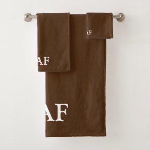 Monogram Brown and White Block Font Bath Towel Set
