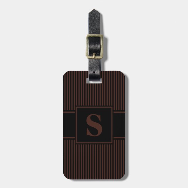 Monogram Brown Black Pinstripe Luggage Tag (Front Vertical)