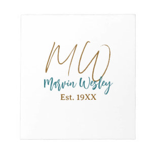 Monogram brown blue turquoise est.year simple mini notepad