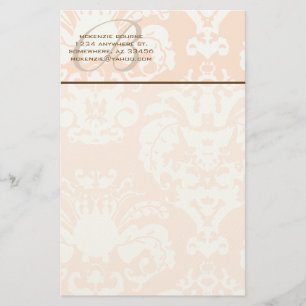 Monogram Brown & Coral Stationery