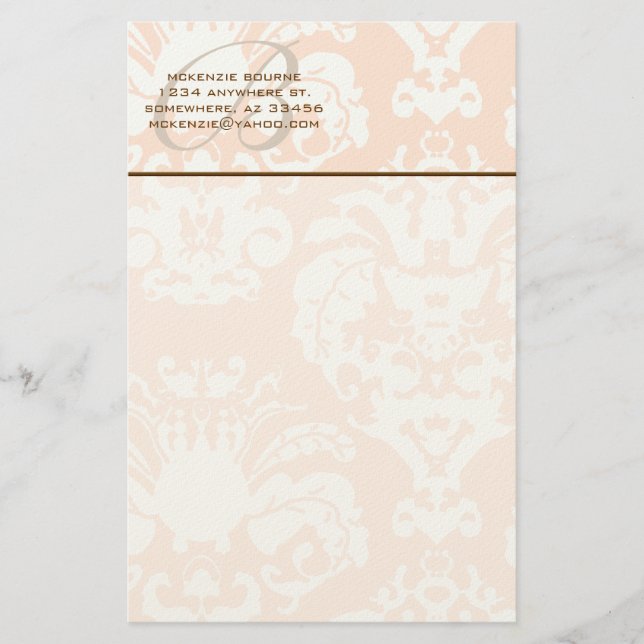 Monogram Brown & Coral Stationery (Front)