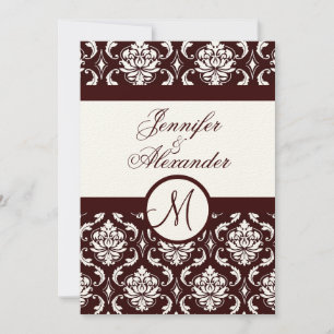 Monogram Brown Damask Invitation on Felt Paper
