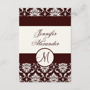 Monogram Brown Damask RSVP Card on Felt Paper