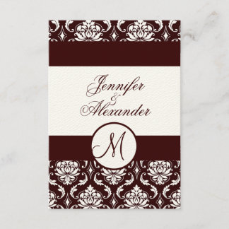 Monogram Brown Damask RSVP Card on Felt Paper