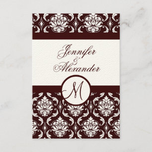 Monogram Brown Damask RSVP Card on Felt Paper