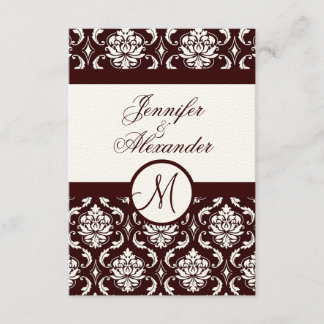 Monogram Brown Damask RSVP Card on Felt Paper