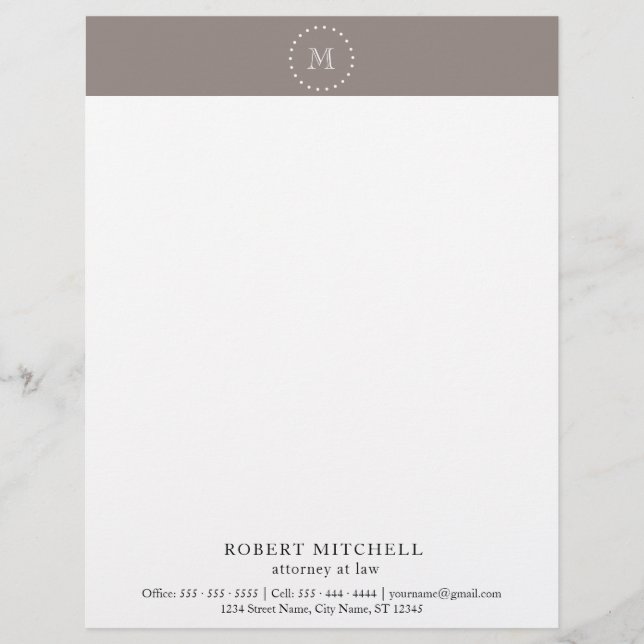 Monogram Brown Elegant Professional Letterhead (Front)